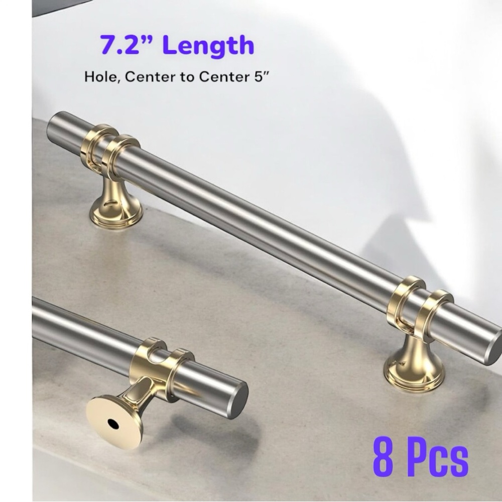 Elegant Gold and Silver Cabinet Handles - Set of 8
